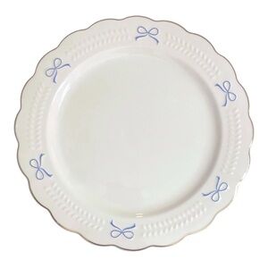 Set of 2 YEDI Plates Blue Bow Scalloped Gold Trim Porcelain Coquette Style NWOT